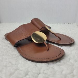 Tory Burch Patos Disk Womens Flip Flops Sandals Size 8.5 Brown Leather
